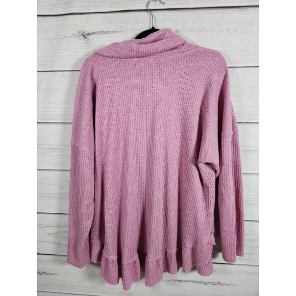 Terra & Sky Womens Pullover Sweater Cowl Neck Drop Shoulder Ruffle Pink Size 2X - Picture 2 of 6